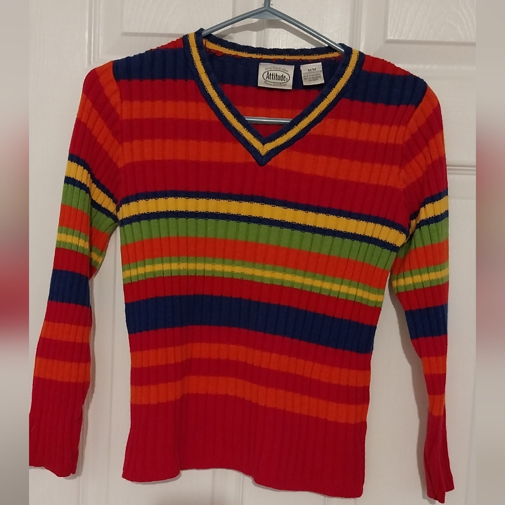 Colorful Striped V-Neck Sweater